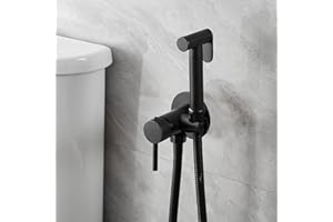Bathfinesse Wall Mounted Bidet Sprayer Set, Warm Water Bidet Sprayer Faucet for Toilet with Hot and Cold Brass Valve, Stainless Steel Round Handheld Bidet Attachment Set, Matte Black