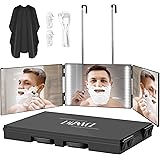 LMZNXCZ with LED Lights 3 Way Mirror for Self Hair Cutting,360 Haircuts Mirror Men for Barber Use Tools,to See Back of Head,T