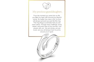 DIOWUS To My Granddaughter Hug Ring For Hope Rings, Inspirational Stainless Steel Engarved With Always With You Message Adjustable Ring for Women Non Tarnish Jewelry Gift for Her Birthday Christmas