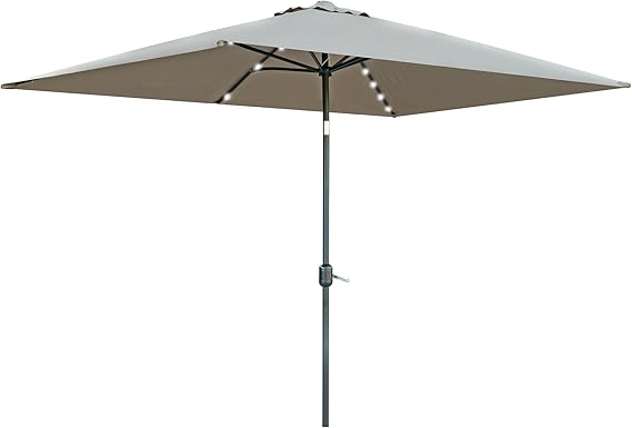Amazon Com Trademark Innovations Rectangular Solar Powered Led Lighted Patio Umbrella 10 X 6 5 Tan Garden Outdoor