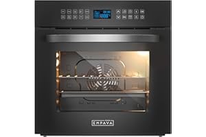 Empava Built-In Electric Single Wall Oven 24 inch with Convection and Rotisserie 10 Cooking Modes, Screen Touch Control, Black