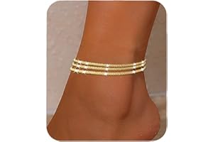 Nanafast Women's Ankle Bracelets, Sparkling Multi-layer Anklet Bracelets for Women, Adjustable Shiny Gold/Silver Anklets for Women, Beach Cute Anklets Jewelry for Summer