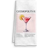 QICLM Cosmopolitan Cocktail Kitchen Towels, Gifts for Cocktail Lovers Dish Tea Towels for Kitchen Bar Cart Decor, Bartender Gifts for Women Men Decorative Hand Towel, 16x24 Inch