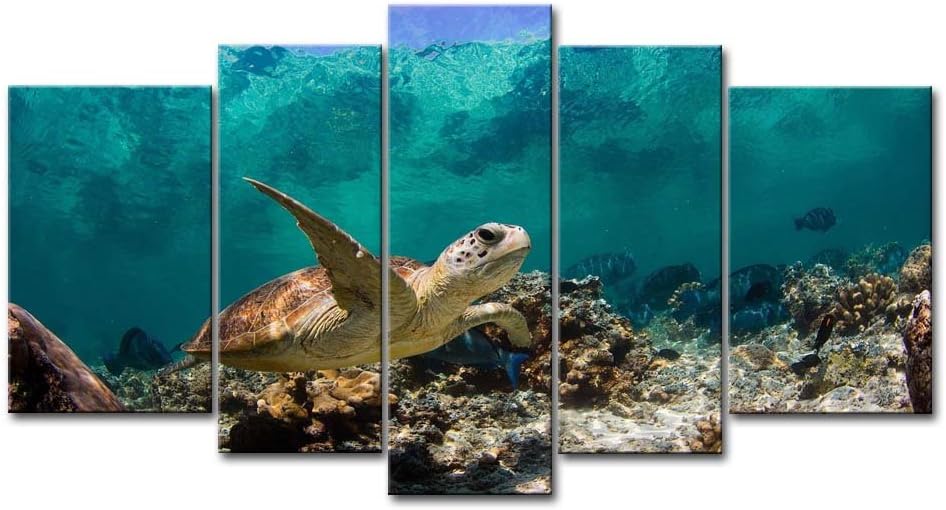 Blue 5 Panel Wall Art Painting Underwater Turtle Prints On Canvas The Picture Animal Pictures Oil for Home Modern Decoration Print Decor
