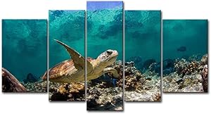 Blue 5 Panel Wall Art Painting Underwater Turtle Prints On Canvas The Picture Animal Pictures Oil for Home Modern Decoration Print Decor