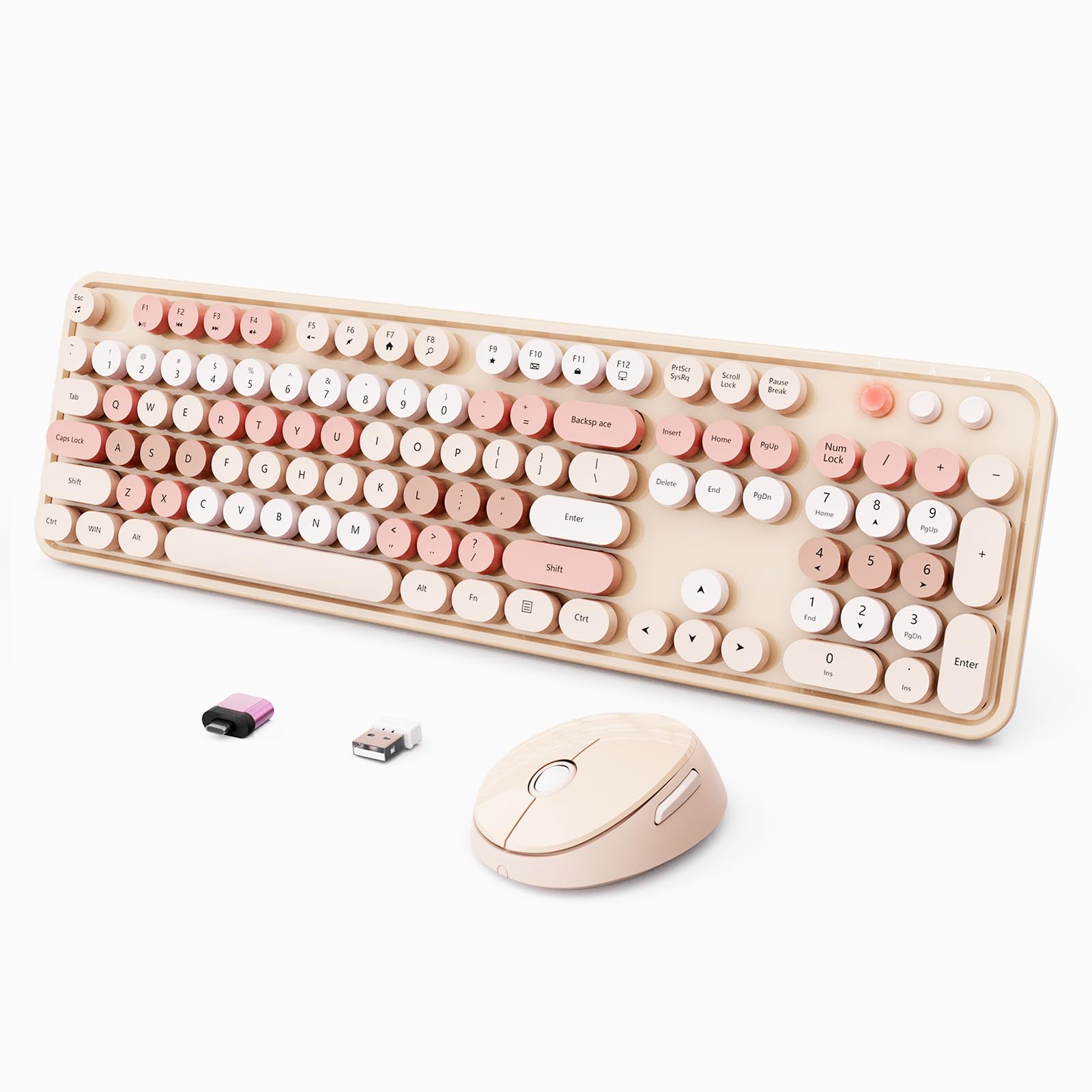 Photo 1 of Wireless Keyboard and Mouse Combo, Ergonomic Full Size Typewriter Retro Round Keycaps Keyboard, Compatible with Windows, PC, Perfer for Home and Office Keyboards (Chocolate Color)