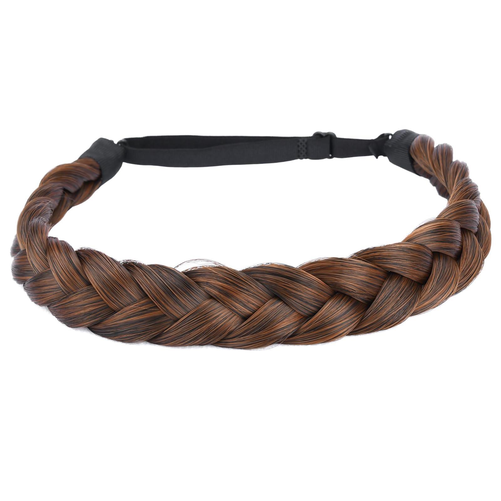 BOBIYA 2 Strand Synthetic Hair Braided Headband Classic Chunky Plaited Braids Elastic Stretch Hairpiece for Women Girl Beauty Accessory (Auburn)