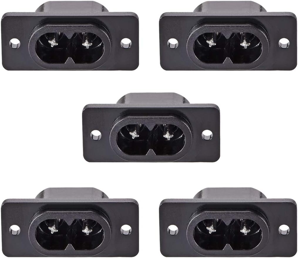 sourcing map C8 Panel Mount Plug Adapter 250V AC 2.5A 2Pins IEC Inlet Module Plug Power Socket Straight Pack of 5