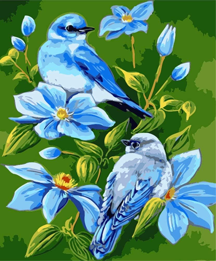 ABEUTY Paint by Numbers Blue Flowers & Birds Animal Plant 40 x 50cm DIY Painting by Numbers Kits, Wooden Framed