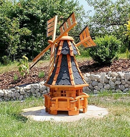 Gartenwindmühle mit Solarbeleuchtung blau Typ 11