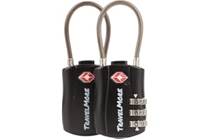 TRAVELMORE 2 Pack TSA Approved Travel Combination Cable Luggage Locks for Suitcases & Backpacks - Black