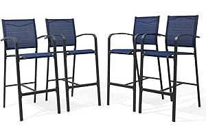 OC Orange-Casual Outdoor Bar Stool Set of 4, All-Weather Aluminum Textile Fabric High Top Patio Dining Chair, Counter Height Metal Barstool High Back Armchair, for Backyard, Porch, Balcony, Navy Blue