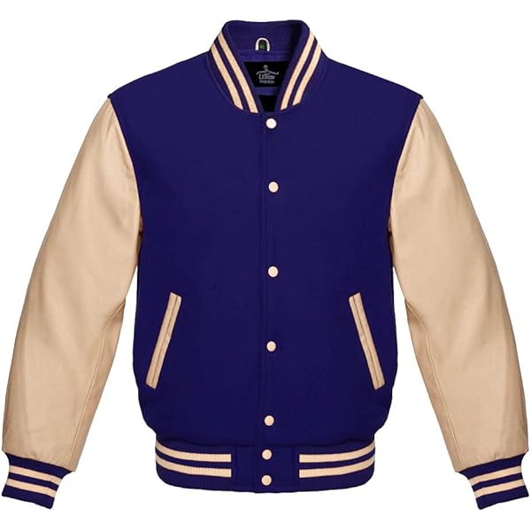 Men's Varsity Baseball Letterman Premium Navy Blue Wool & Genuine
