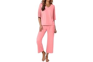 Ekouaer Lounge Sets for Women Comfy Pajamas Set 2 Piece Outfits Short Sleeve Tops and Wide Leg Pants with Large Pockets