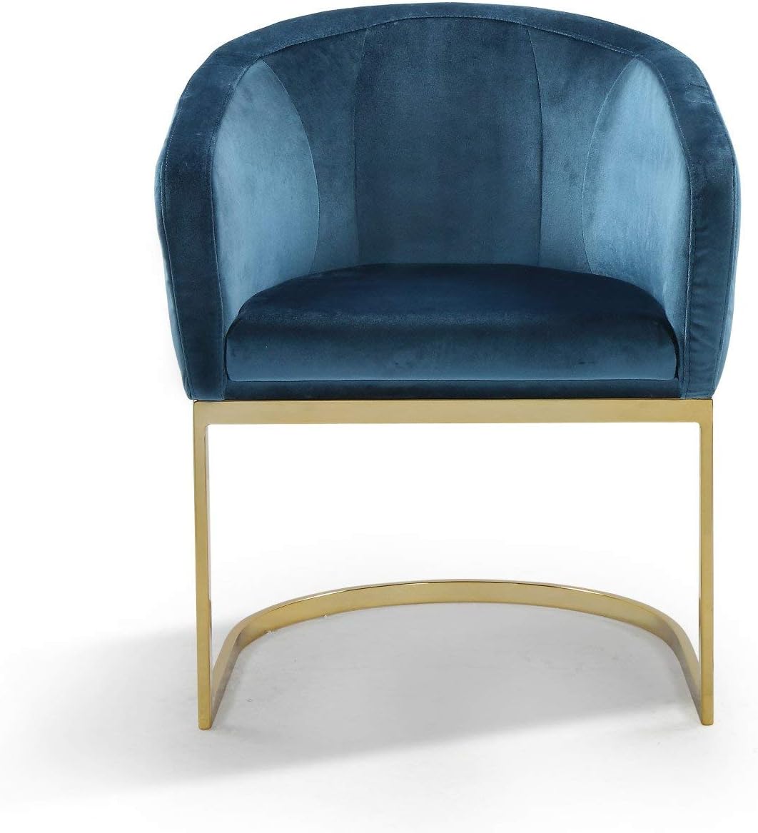 Iconic Home Siena Accent Club Chair Shell Design Velvet Upholstered Half-Moon Gold Plated Solid Metal U-Shaped Base Modern Contemporary Teal