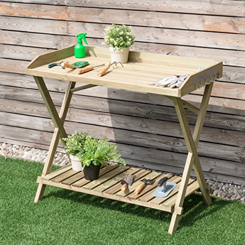 Patio Wood Display Potting Bench Table Outdoor Plant Flower - Thumbnail 4