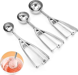 3 Stück Edelstahl Eisportionierer Eislöffel mit Auslöser für Eiscreme Plätzchen Kuchen Teig