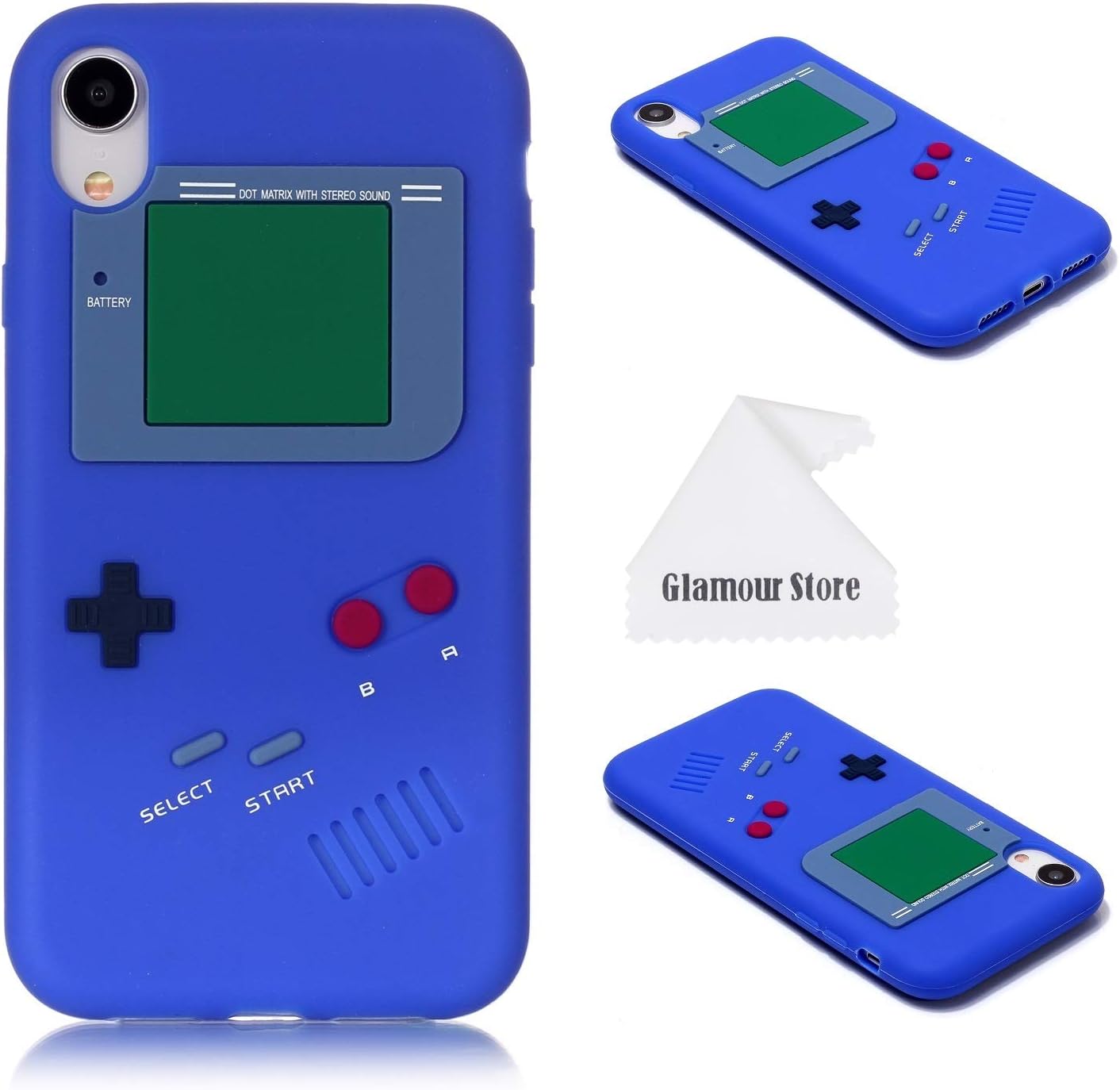 iPhone XR Case,Retro 3D Game Boy Gameboy Design Style Soft Silicone Cover Case for Apple iPhone XR 6.1 inch+ Free Cleaning Cloth As a Gift (Dark Blue)