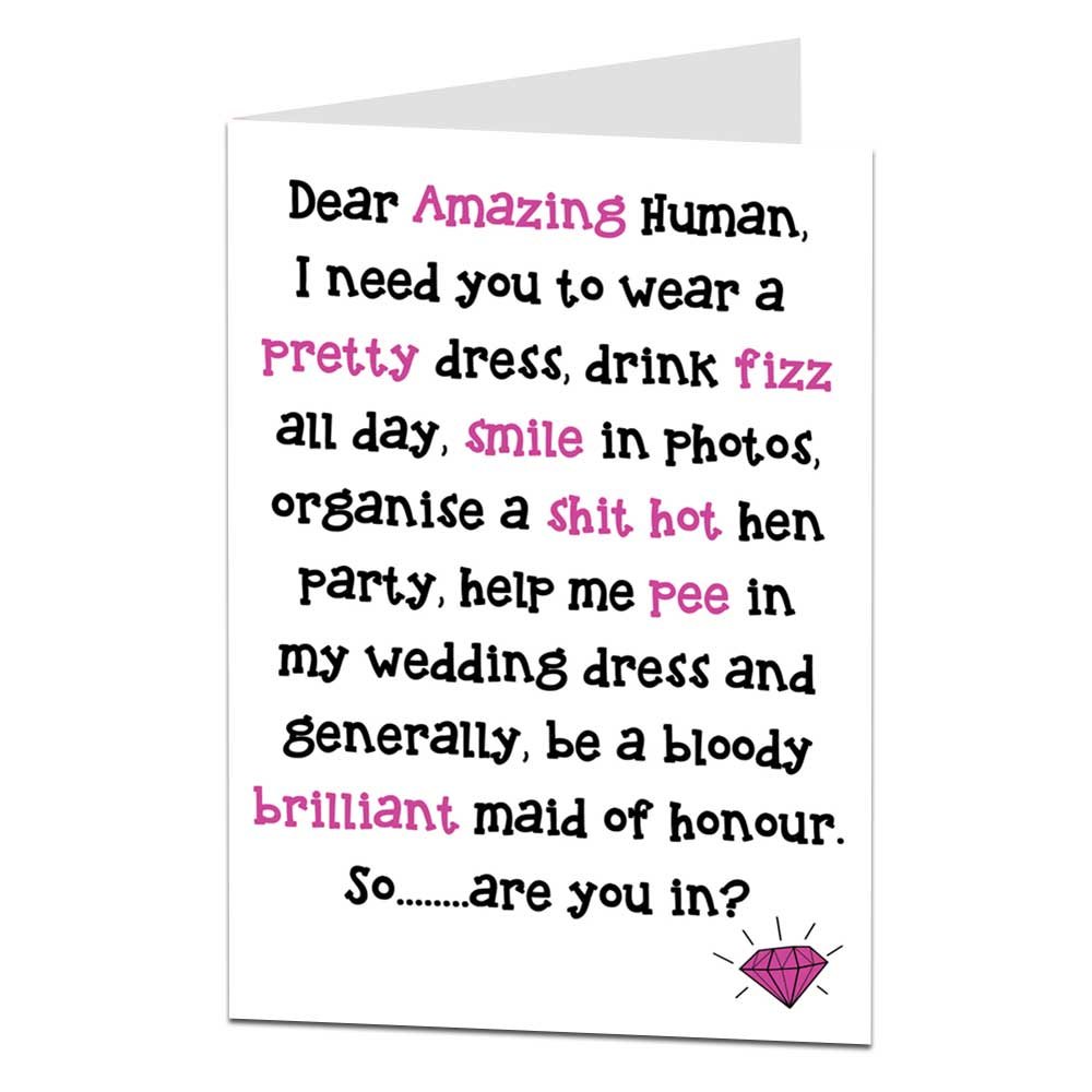 Funny Will You Be My Maid of Honour Cards Dear Amazing Human Design
