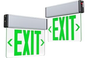 SITISFI Green LED Edge Lit Exit Sign Brushed Aluminum Housing, UL Listed Emergency Exit Signs Single Sided Clear Acrylic with Battery Backup, AC 120-347V Hardwired Exit Lights, Top/Side/Wall Mount (2 Pack)