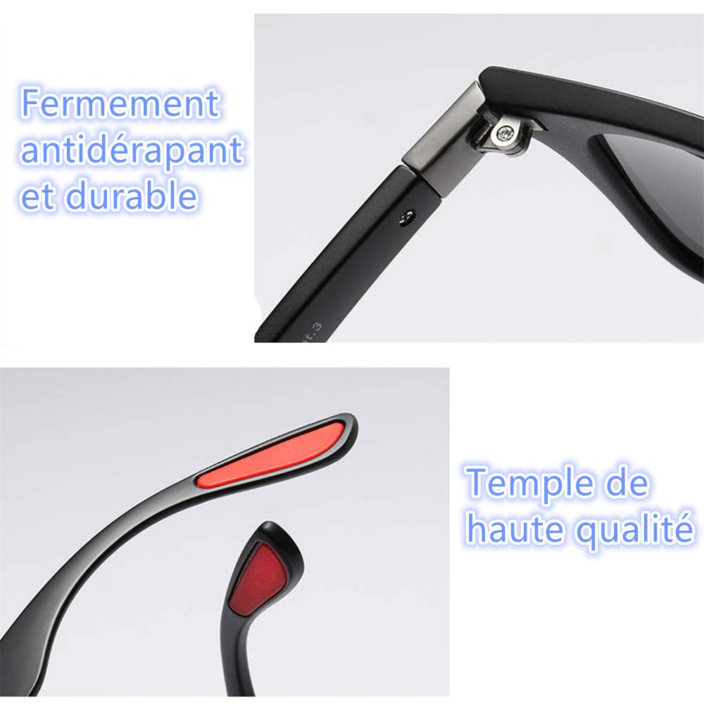 Lunettes de Soleil polarisées Homme Femme/Sports Eyewear réfléchissantes avec Sports de Plein air d\'été Conduite pêche Alpinisme Lunettes de Soleil Hommes (Black)