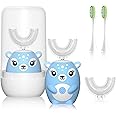 Kids Electric Toothbrushs U Shaped sonic Automatic Toothbrush with 4 Brush Heads, Six Cleaning Modes,Cartoon deer Modeling , full mouth toothbrush for baby