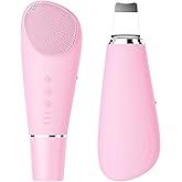 Stepcare Silicone Face Scrubber Blackhead Scraper Rechargeable 2-in-1 Facial Cleansing Brush & Skin Spatula Duo, IPX7 Waterproof Exfoliating Massager Deep Cleansing for Women and Men(Light Pink)