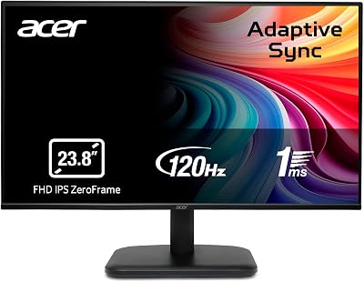 EK241YGbif Monitor PC 23.8", Display IPS Full HD, 120 Hz, 1ms (VRB), 16:9, AdaptiveSync, VGA, HDMI 1.4, Lum 250 nits, Schermo PC con Contrasto 100M:1, ZeroFrame, Cavo HDMI Incluso, Nero