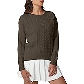 QINSEN Cable Knit Sweater for Women Long Sleeve 90s Vintage Ribbed Pullover Crewneck Sweater Tops