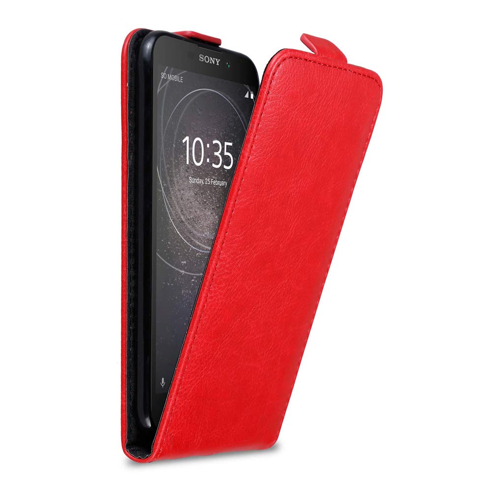 cadorabo Case works with Sony Xperia L2 in APPLE RED - Flip Style Case with Magnetic Closure - Wallet Etui Cover Pouch PU Leather Flip
