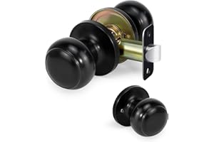LOQRON Passage Door Knob, Non-Locking Interior Door Lock, Round Handles for Right and Left Side Hallways, Closet Knobs Keyless Hardware, Matte Black,1 Pack