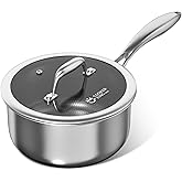 COOKER KING 2 Qt Stainless Steel Saucepan, Small Cooking Pot with Lid | Saucier Pan Induction Compatible, Non Toxic Cookware with Ceramic Hybrid Nonstick Coating, Dishwasher &amp; Oven Safe to 900&deg;F