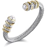 Eastbon Twisted Cable Bracelet with Composite Shell Pearl 6" Antique Cuff Bracelets for Women