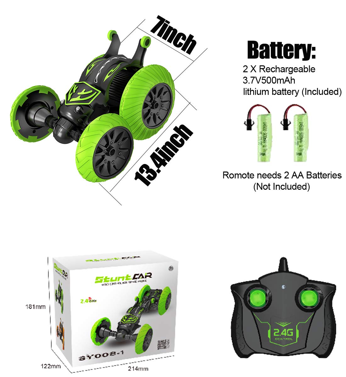 POWERbeast RC Cars Stunt Car Toys for Kids 2.4Ghz 4WD Remote Control Car Double Sided Rotating Vehicles 360° Flips and Spin, Kids Toy Cars for Boys & Girls Birthday