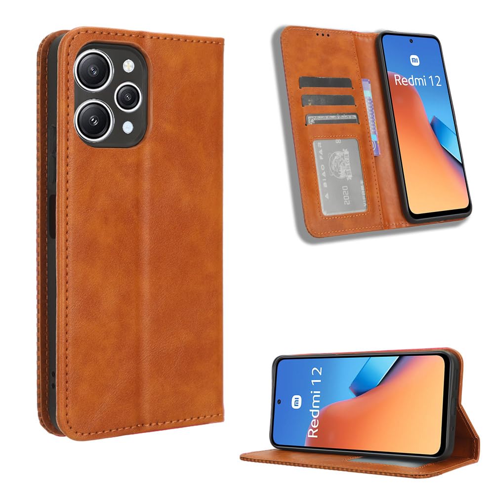 Xiaomi Poco M6 Pro 5G Case [Wallet Case] [Kickstand] [Card Slots] [Magnetic Flip Cover] Compatible with Xiaomi Poco M6 Pro 5G Smartphone(Brown)