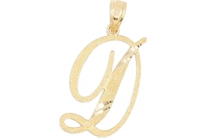 Ice on Fire Jewelry 14k Solid Real Gold Cursive Initial Pendant, English Alpahbet A-Z Letter Charm with Diamond Cut