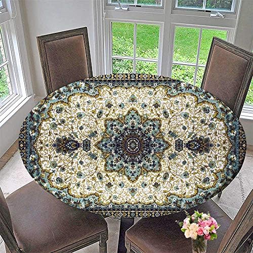 Round Polyester Tablecloth Table Cover Persian Carpet Texture Ornament Round mandalamiddle Eastern Traditional Carpet for Most Home Decor 31.5"-35.5" Round (Elastic Edge)