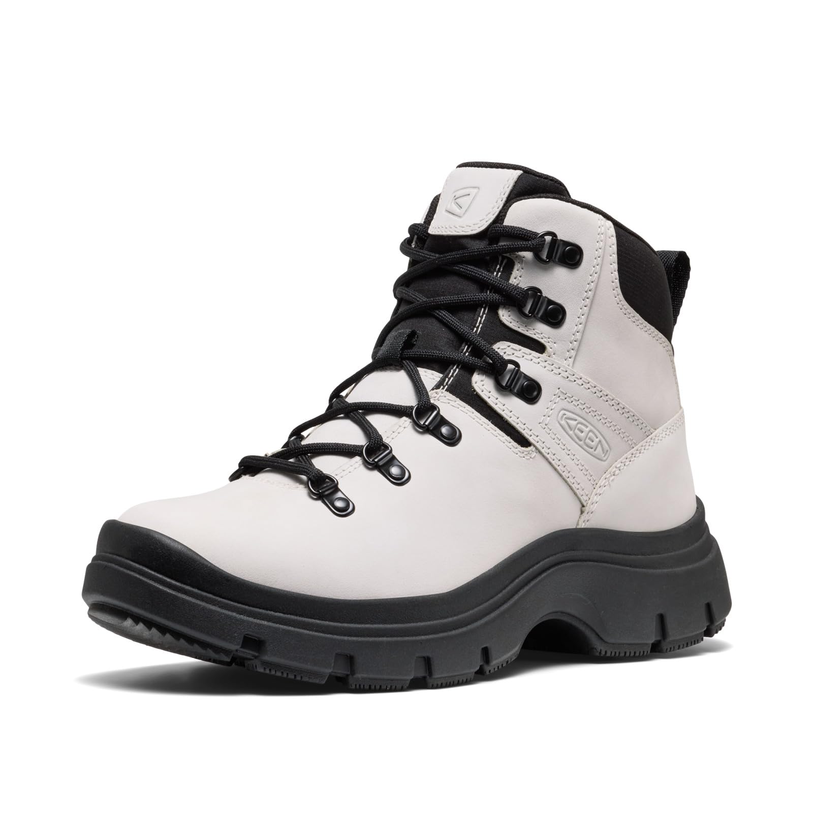 KEEN Women’s Kosa Pyrenees Mid Height Classic Platform Style Comfortable Hiking Boots, Silver Birch/Black, 6