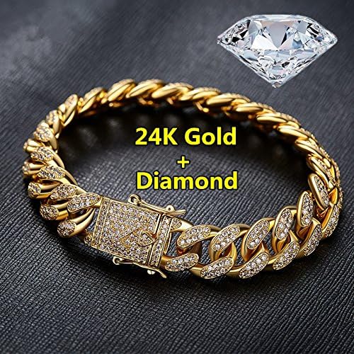 moahhally 2018 Fashion Mens Womens Chain Hiphop Iced Out Curb Cuban Diamond 18K Gold Plated plated/24K Gold Plated plated/925 Silver Plated Bracelet Paved Clear Rhinestones