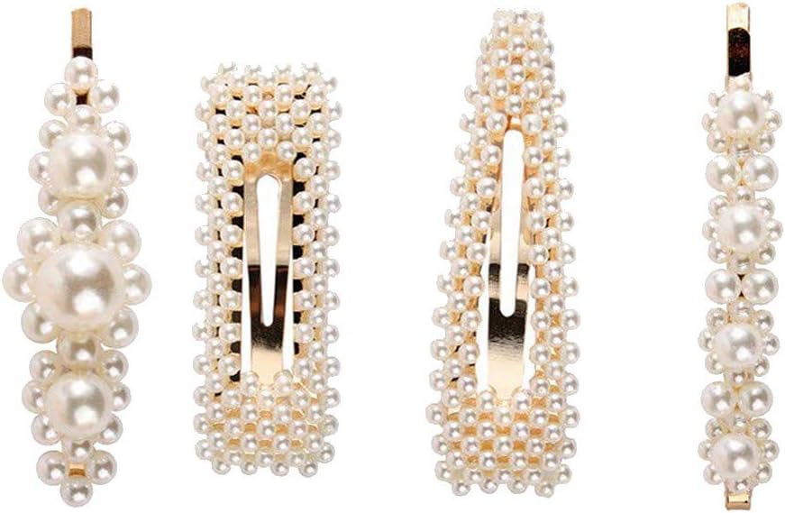 Holzkary Pearl Hair Clips for Girls Women Elegant Pearl Hair Pins Barrettes Snap Clip Hair Slides for Wedding Party Prom Hair Accessories