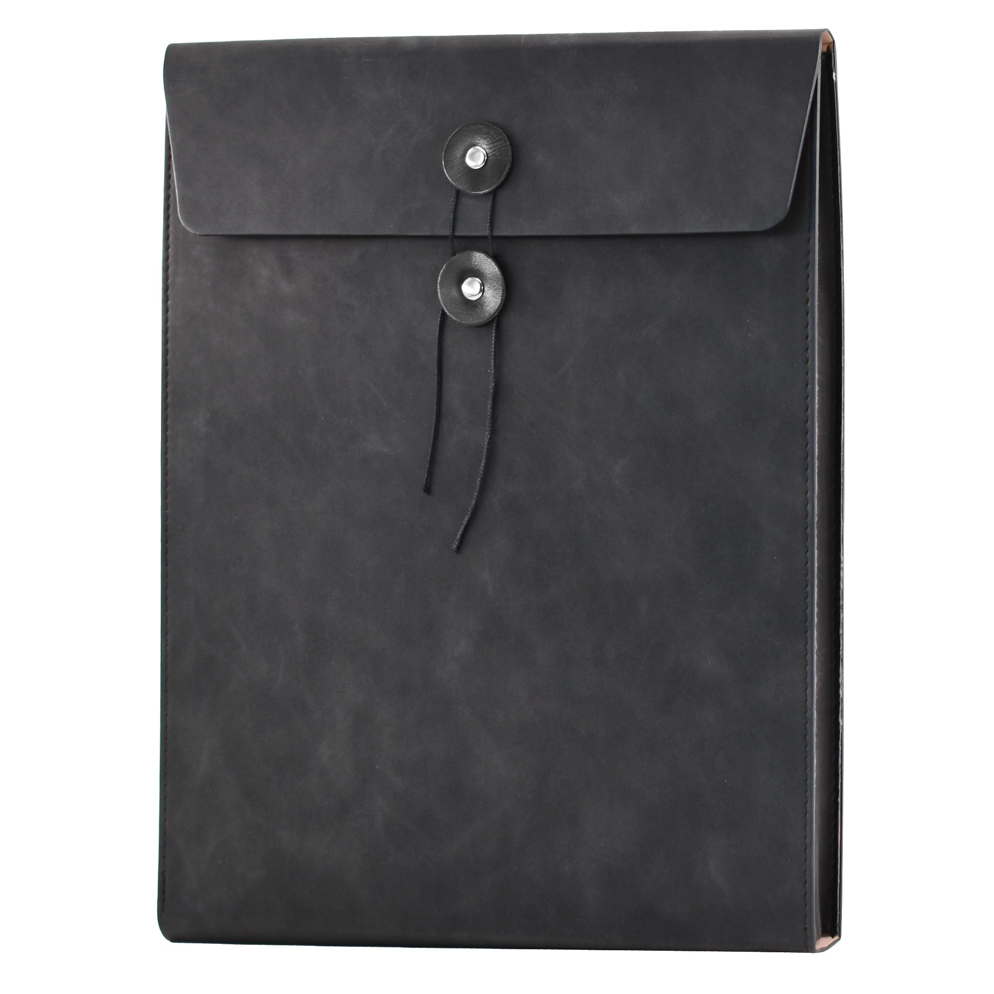 VANRA A4 Expanding File Folder PU Leather Vertical Document Holder with Drawstring Closure (Black) — image 1