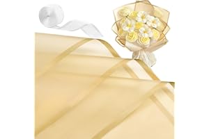 CLUEWR 20 Sheets Flower Bouquet Wrapping Paper, Waterproof Floral Packaging Paper with Ribbon Florist Supplies, 22.8 x 22.8 Inches (Gold)