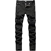 Kihatwin Boy's Skinny Ripped Jeans Destroyed Distressed Taper Zipper Pants with Holes