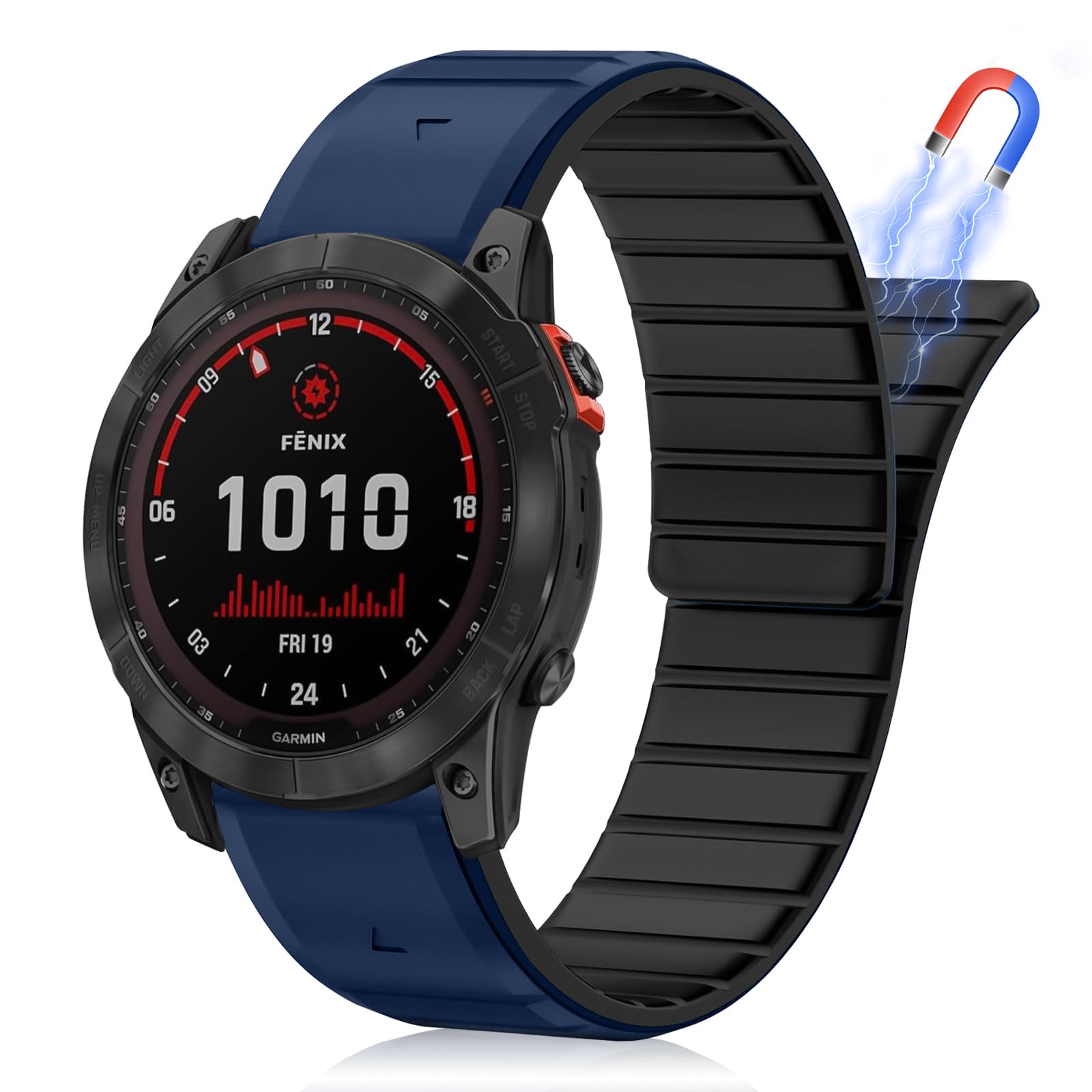 HaruYo Magnetic Bracelet for Amazfit T-Rex Ultra 2 51mm,Silicone Watch Strap Black Blue