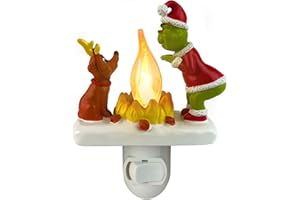 HFZCZW 2025 Christmas Night Light, Christmas Green Monster Campfire Nightlight, Eve Campfire Flickering Night Light Gifts for Family, Plug-in