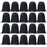 CODOBON 20 Pcs Drawstring Backpack Bulk Draw String Bags Cinch Polyester Bag for Gym Sport, Black
