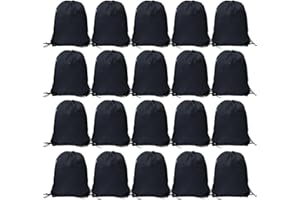 CODOBON 20 Pcs Drawstring Backpack Bulk Draw String Bags Cinch Polyester Bag for Gym Sport, Black