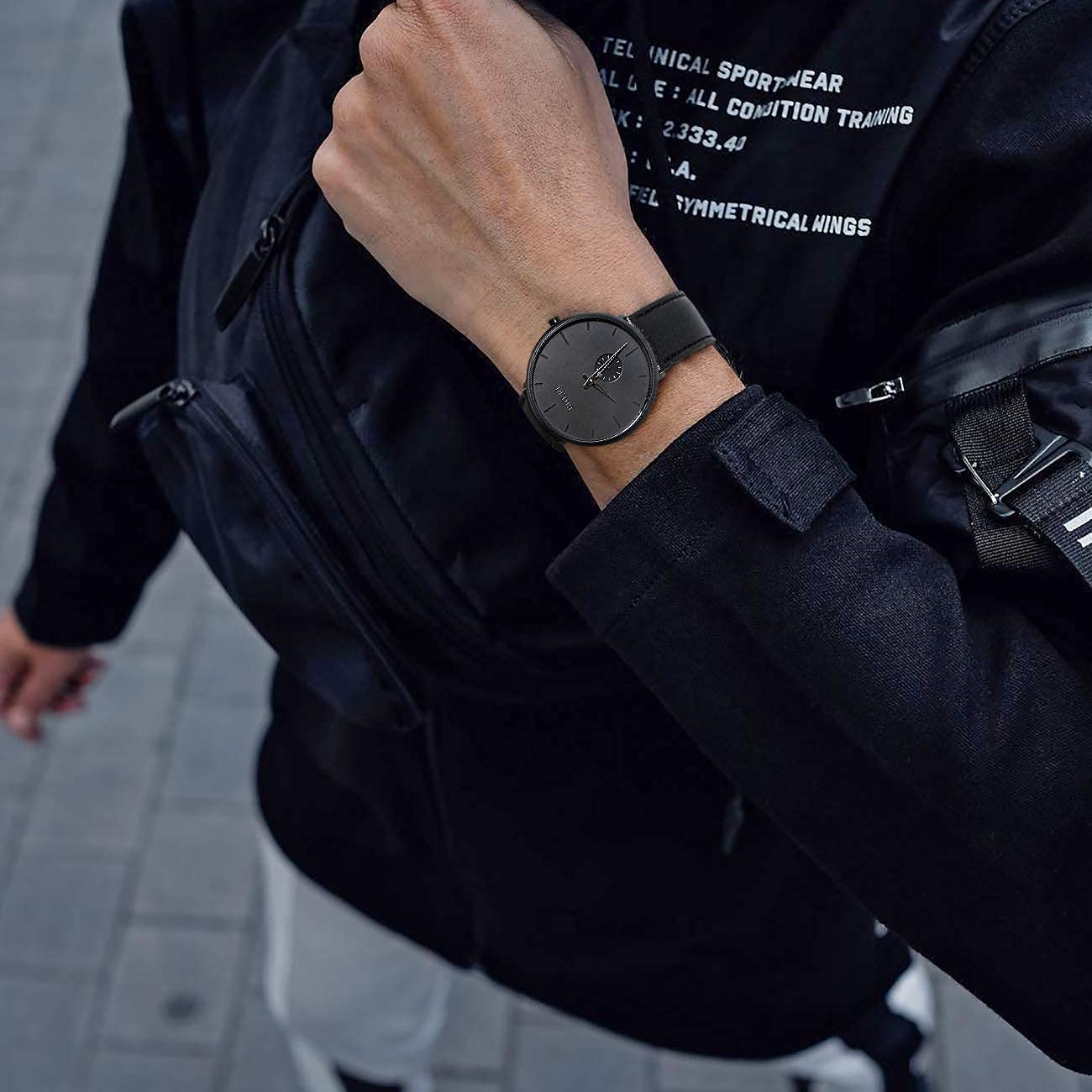 BUREI Men's Quartz Watch Black Minimalist Analog Ultra Thin Waist Watch Simple Style Stainless Steel Mesh Band