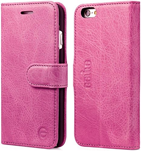 iPhone 6S Plus Cases, GELITE Genuine Leather Wallet Case of Vintage Retro Style, 5.5 Inch, Slim Flip Book Cases for iPhone 6 Plus with ID Card Slots and Kickstand, Magnetic Flap Closure, Hot Pink