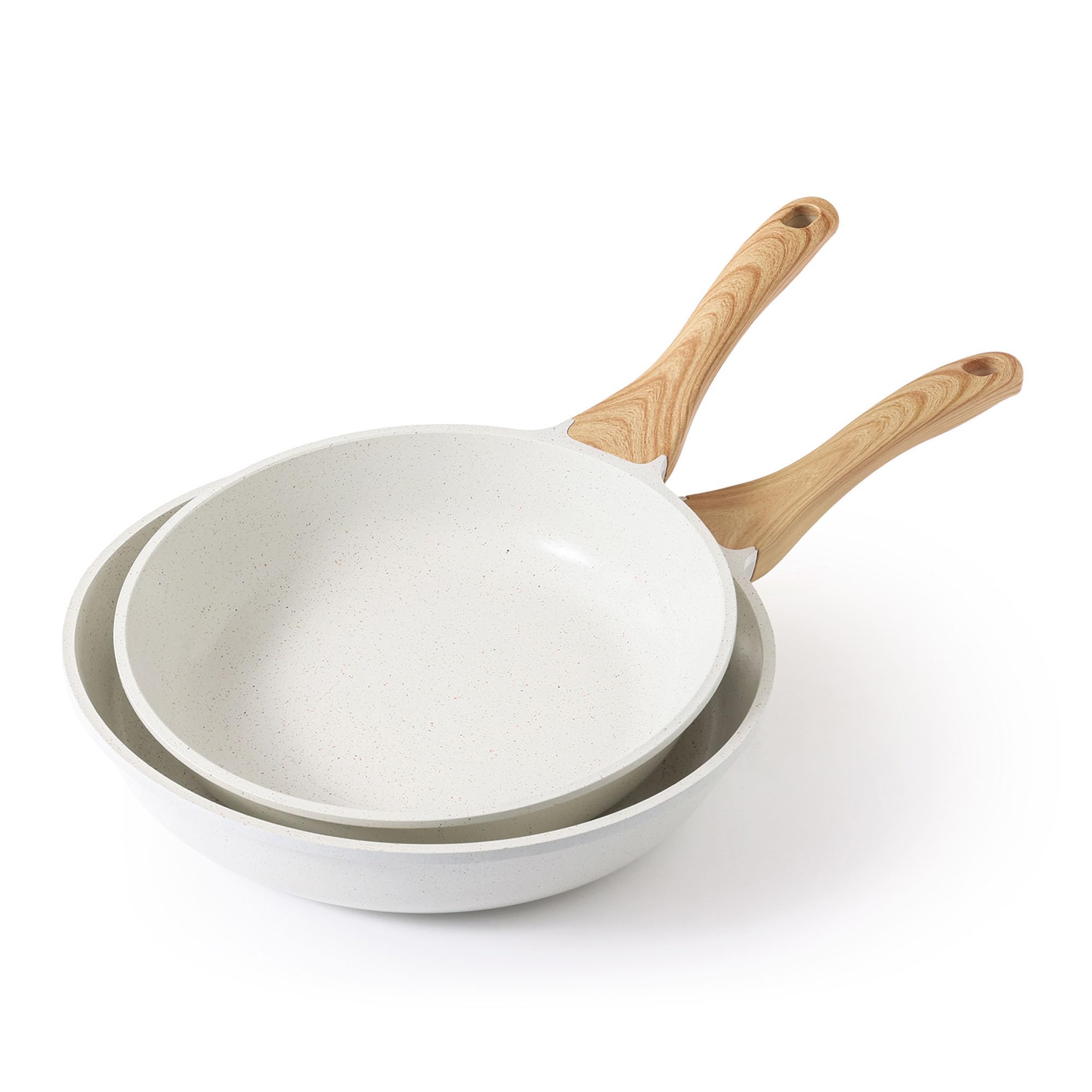 SENSARTE Nonstick Frying Pan Skillets, White Ceramic Coating Omelette Pans, Healthy Cookware Chef's Pan, Free of Intentionally Added PTFE & PFAS (10+12 Inch) Image